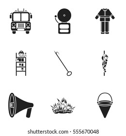 Fire department set icons in black style. Big collection of fire department vector symbol stock illustration