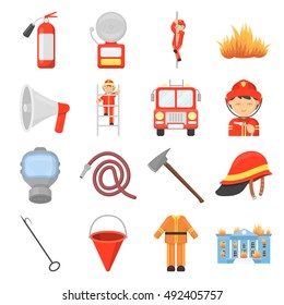 Fire department set icons in cartoon style. Big collection of fire department vector illustration symbol.