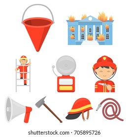 Fire department set icons in cartoon style. Big collection of fire department vector symbol stock illustration