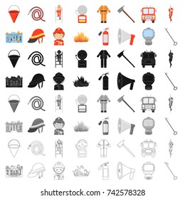 Fire department set icons in cartoon style. Big collection of fire department vector illustration symbol.