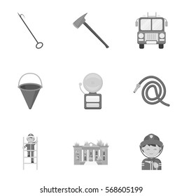 Fire department set icons in monochrome style. Big collection of fire department vector symbol stock illustration