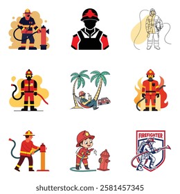 Fire Department Silhouette Icons | EPS10