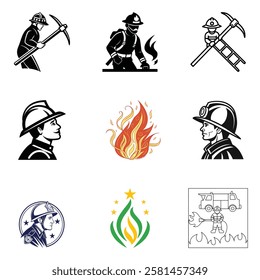 Fire Department Silhouette Icons | EPS10