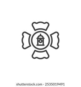 Ícone de linha de símbolo do Corpo de Bombeiros. sinal de estilo linear para conceito móvel e web design. Ícone do vetor do contorno do serviço de bombeiros. Símbolo, ilustração de logotipo. Gráficos vetoriais