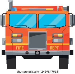 Fire department transport front view. Cartoon red truck