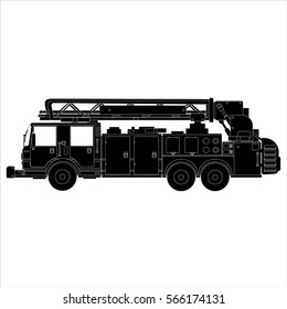 Fire Department Truck Silhouette On White Background.fire Engine - Vector Black Icon.