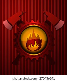 Fire Dept Sign on Striped Red Retro Background, Vector Illustration. 
