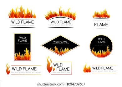 Fire. Design collection. Emblems and badges with decorative elements