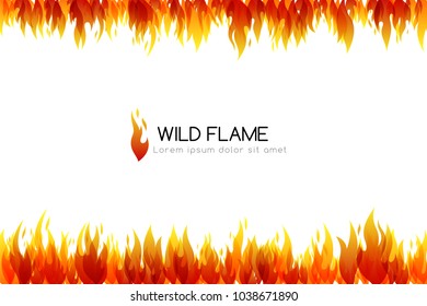 Fire. Design collection. Horizontal banner with top and down border decoration elements