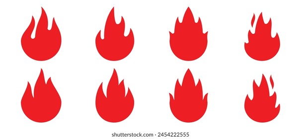 Fire Design Icon Set, einfach mit roten, blauen und lila Farben geeignet, um Ihre Grafiken zu ergänzen.