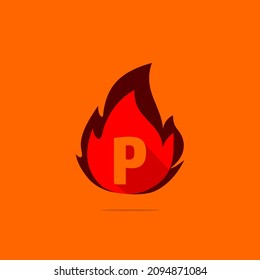plantilla de diseño de incendios combinada con letra p , vector de icono de fuego caliente.