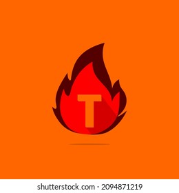 fire design template combination with t letter , hot fire icon vector.