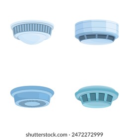 Iconos del detector de incendios conjunto de dibujos animados Vector. Sistema de control de Smoke. Seguridad contra incendios