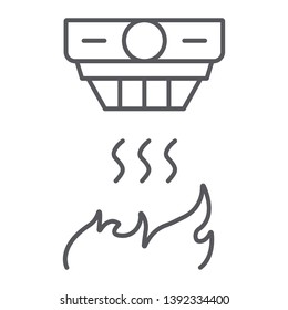 Fire Detector Thin Line Icon, Alarm And Equipment, Smoke Detector Sign, Vector Graphics, A Linear Pattern On A White Background, Eps 10.