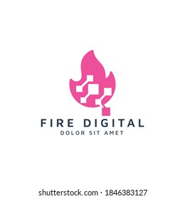 fire and digital negative space logo design