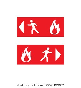 Feuerkatastrophe Evakuierung Richtung Zeichen Vektorgrafik.