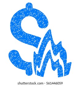 Fire Disaster grainy textured icon for overlay watermark stamps. Flat symbol with dirty texture. Dotted vector blue ink rubber seal stamp with grunge design on a white background.