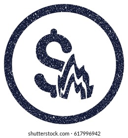 Fire Disaster grainy textured icon inside circle for overlay watermark stamps. Flat symbol with dirty texture. Circled vector indigo blue rubber seal stamp with grunge design.