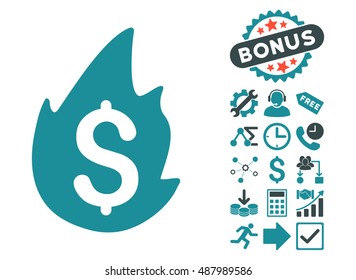 Fire Disaster icon with bonus pictograph collection. Vector illustration style is flat iconic bicolor symbols, soft blue colors, white background.