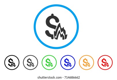 Fire Disaster icon. Vector illustration style is a flat iconic fire disaster gray rounded symbol inside light blue circle with black, gray, green, blue, red, orange color versions.