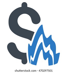Fire Disaster icon. Vector style is bicolor flat iconic symbol with rounded angles, smooth blue colors, white background.