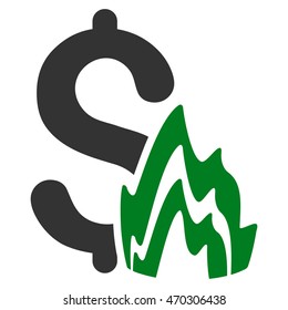 Fire Disaster icon. Vector style is bicolor flat iconic symbol with rounded angles, green and gray colors, white background.