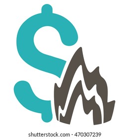 Fire Disaster icon. Vector style is bicolor flat iconic symbol with rounded angles, grey and cyan colors, white background.