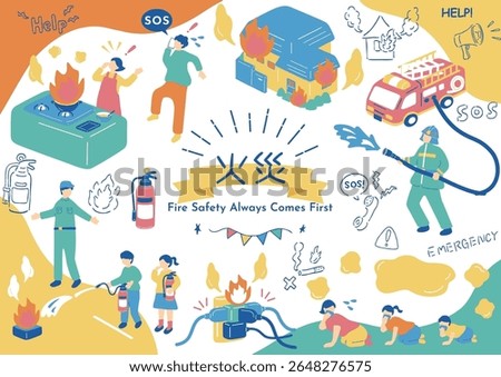 Fire and Disaster Prevention Illustration Set Japanese kanji character