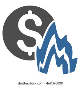Fire Disaster Price icon. Vector style is bicolor flat iconic symbol with rounded angles, cobalt and gray colors, white background.