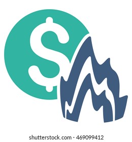 Fire Disaster Price icon. Vector style is bicolor flat iconic symbol with rounded angles, cobalt and cyan colors, white background.