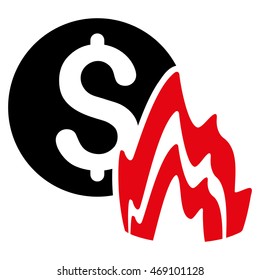 Fire Disaster Price icon. Vector style is bicolor flat iconic symbol with rounded angles, intensive red and black colors, white background.