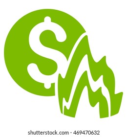 Fire Disaster Price icon. Vector style is flat iconic symbol with rounded angles, eco green color, white background.