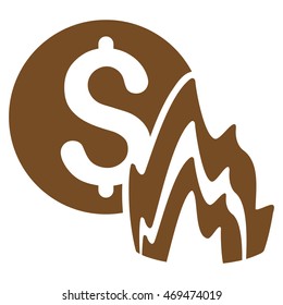 Fire Disaster Price icon. Vector style is flat iconic symbol with rounded angles, brown color, white background.