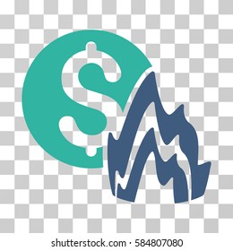 Fire Disaster Price icon. Vector illustration style is flat iconic bicolor symbol, cobalt and cyan colors, transparent background. Designed for web and software interfaces.