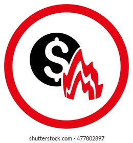 Fire Disaster Price rounded icon. Vector illustration style is flat iconic bicolor symbol, intensive red and black colors, white background.