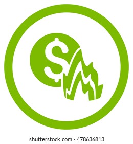 Fire Disaster Price rounded icon. Vector illustration style is flat iconic symbol, eco green color, white background.