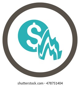 Fire Disaster Price vector bicolor rounded icon. Image style is a flat icon symbol inside a circle, grey and cyan colors, white background.