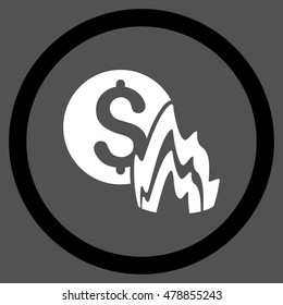 Fire Disaster Price vector bicolor rounded icon. Image style is a flat icon symbol inside a circle, black and white colors, gray background.