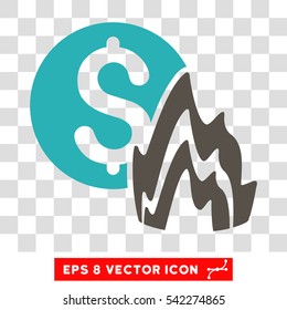 Fire Disaster Price vector icon. Image style is a flat grey and cyan pictogram symbol.