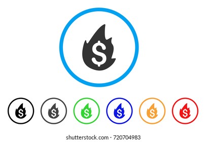 Fire Disaster rounded icon. Style is a flat fire disaster grey symbol inside light blue circle with black, gray, green, blue, red, orange color versions.