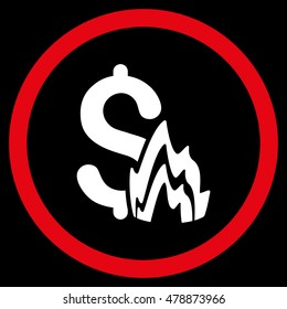 Fire Disaster vector bicolor rounded icon. Image style is a flat icon symbol inside a circle, red and white colors, black background.