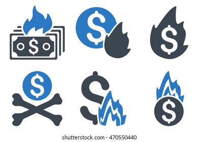 Fire Disaster vector icons. Icon style is bicolor smooth blue flat symbols with rounded angles on a white background.