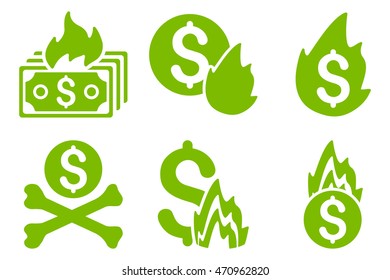 Fire Disaster vector icons. Pictogram style is eco green flat icons with rounded angles on a white background.