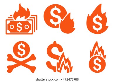 Fire Disaster vector icons. Pictogram style is orange flat icons with rounded angles on a white background.