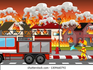 Fire disaster at village illustration