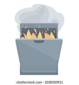 Vector de dibujos animados de los iconos del lavavajillas contra incendios. Máquina de cocina. Equipo residencial