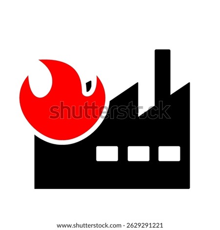 Fire distaster icon clip art. Industry black colour icon with fire. Vector illustration digital or printable fire case