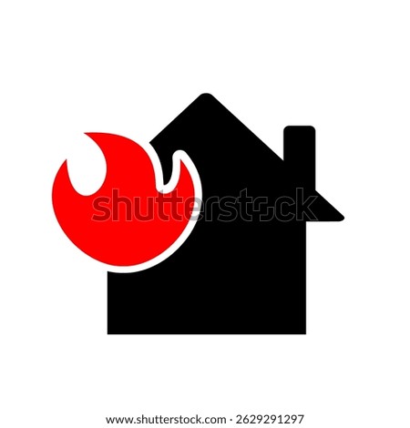 Fire distaster icon clip art. House building black colour icon with fire. Vector illustration digital or printable fire case