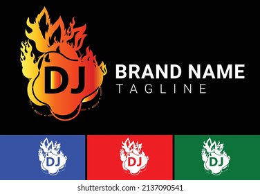 Fire DJ Letter Logo And Icon Design Template