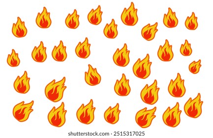 Fire doodle pattern with yellow and orange flames for design